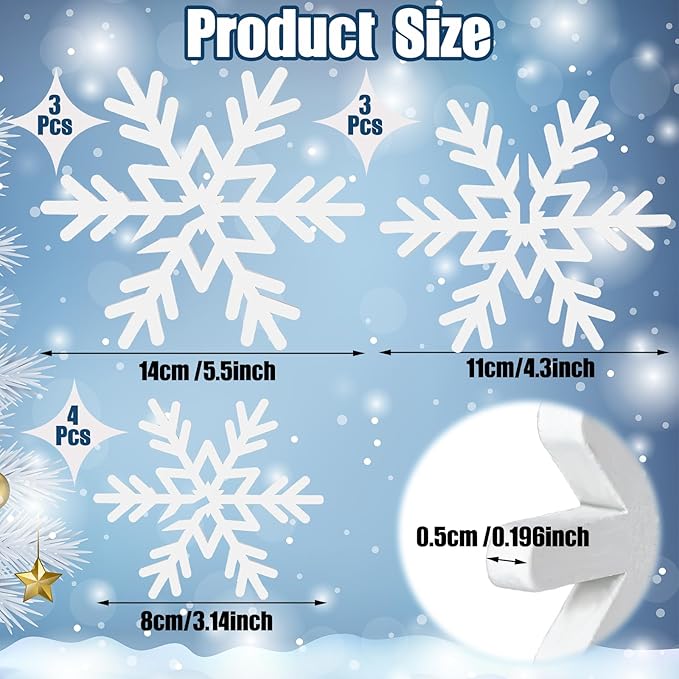 Qunclay 20 Pcs Wooden Snowflake Decorations 3D Snowflake Tabletop Decor Christmas Signs and Centerpiece for Winter Wonderland Decorations Xmas Tiered Tray Decor(White)