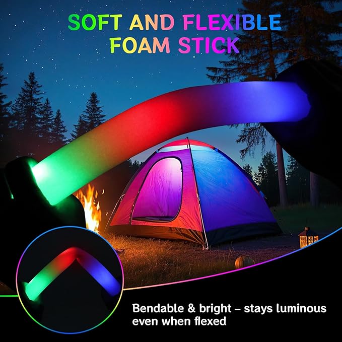 AOWDIAO 100 Pcs 16″ Foam LED Glow Sticks, 3 Light Up Modes, Party Favors for Wedding, Festival & More