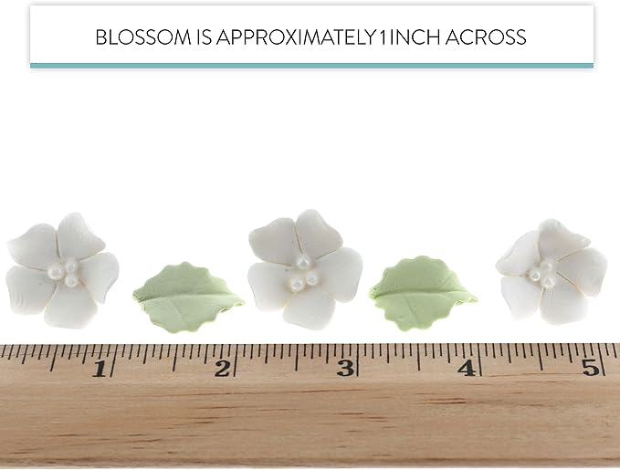 Edible Cake Toppers: 24 White Gumpaste Flowers and Leaves, Small Size