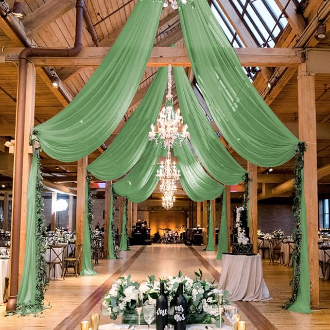 MODFUNS Ceiling Drapes for Weddings Sage Green Ceiling Draping Fabric 2 Panels 5x30ft Chiffon Wedding Arch Drapery Sheer Curtain Drapes Voile Ceiling Curtain for Wedding Party Ceiling Decor
