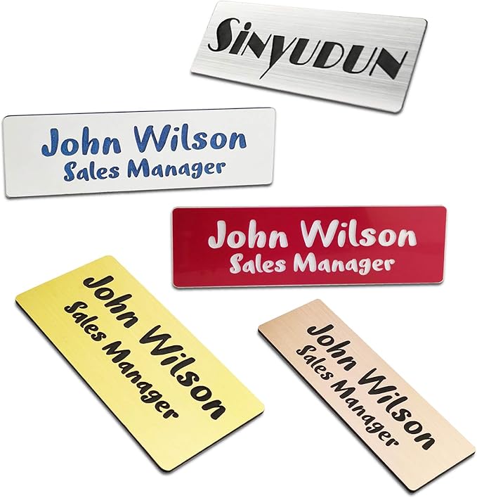 Custom Engraved Name Tag Badges for Business, Personalized Identification with Pin, Magnetic, Adhesive, or Blank Backing, 1.5"x3", White/Blue Text