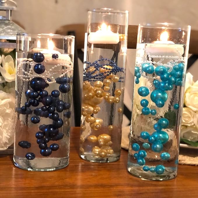 Vase Fillers, 100 Teal No-Hole Faux Pearl Beads in 3 Sizes