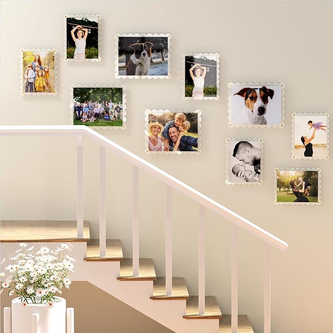 Acrylic Picture Frame for Wall, Frameless Clear Photo Frame with Scalloped Edge, No Drill Floating Frame for Diploma Certificate Degree Document & Poster/Painting/Artworks Display (1 Pack, 11X14 Scalloped edge)