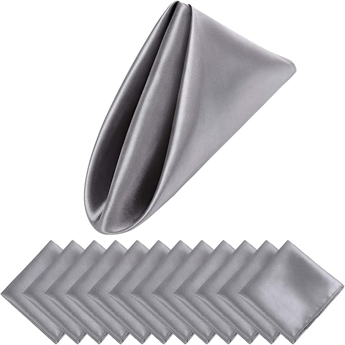 Aneco 12 Pieces Satin Napkin Square 20 x 20 Inches Dinner Napkins Weddings Party Napkin Soft Table Napkins for Romantic Weddings Party Dinner Decoration (Grey)