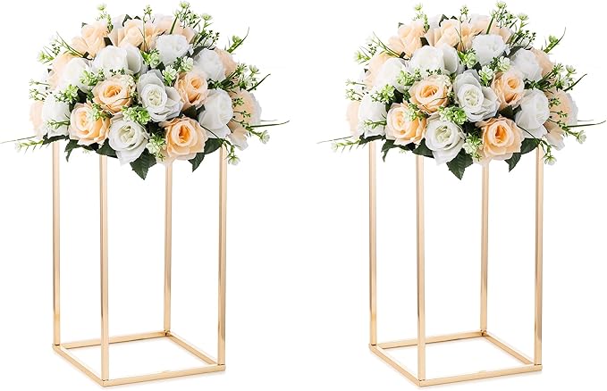 Vase Stand Centerpiece, Gold Metal Cube Design, 15.75 to 31.5 Inch