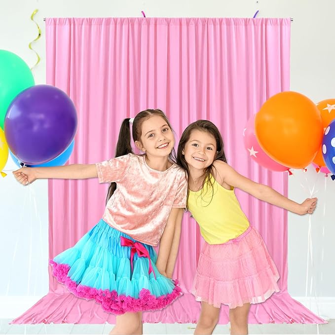 10ft x 10ft Pink Backdrop Curtains for Parties, Fabric Satin Background Curtain with Rod Pockets for Weddings, Birthday, Baby Shower, Photography, Graduation Party Backdrop Drapes, 2 Panels