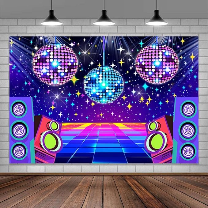 Dance Party Backdrop Retro 70s 80s 90s Theme Glitter Stage Dance Ball Background Disco Party Decoration DJ Photography Backdrop Banner for Birthday Party Prom Portrait Photo Shoot 20X10Ft,Multi2