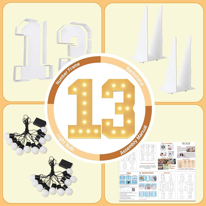 Event Party Supplies, 4 Ft Light Up Marquee Numbers with Foam Board Frame