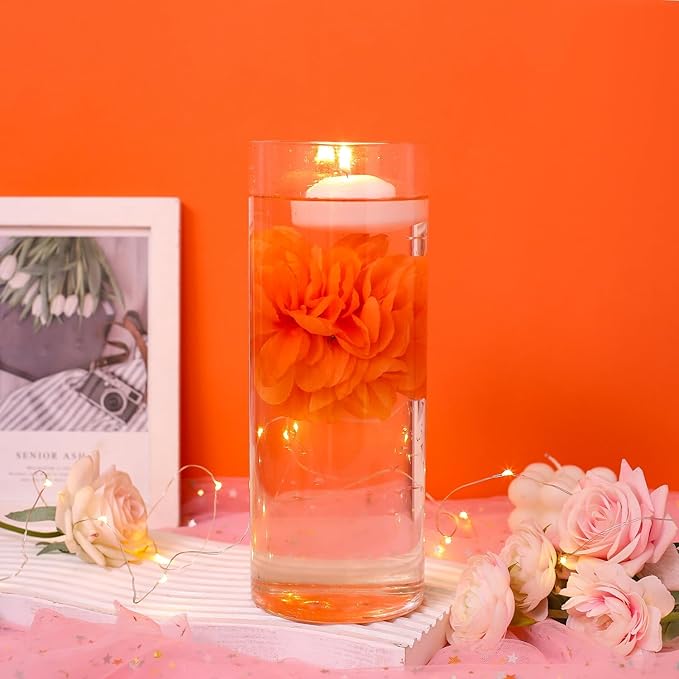 Vase Fillers, 24 Pcs Orange Floating Flowers and White Floating Candles