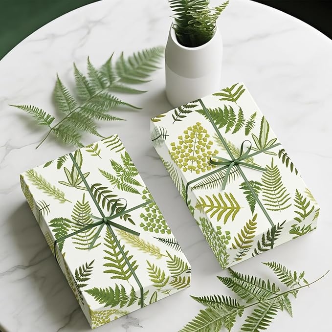 WRAPAHOLIC Fern Wrapping Paper Roll - Mini Roll - 17 Inch x 9.8 Feet - Woodland Fern Botanical Wrapping Paper Perfect for Birthday, Wedding, Baby Shower