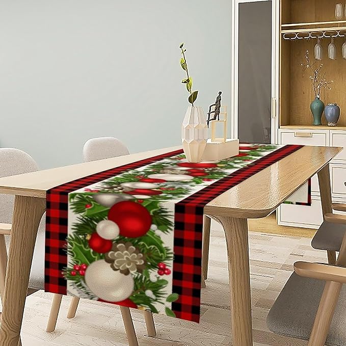 Christmas Table Runner,Seasonal Winter Xmas Holiday Farmhouse Table Cloth Kitchen Dining Table Decoration for Home Party Decor 13x70 Inch