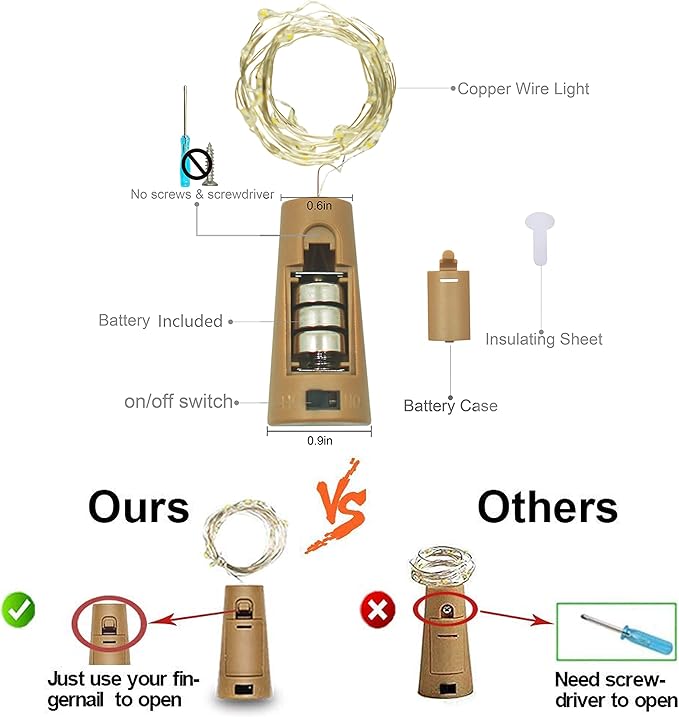 Wine Bottle Lights with Cork, Battery Operated 30 Pack 20 LED Cork Shape Silver Wire Fairy Mini String Lights(No Bottles) for DIY, Party, Decor, Christmas, Halloween,Wedding (30, Warm White)