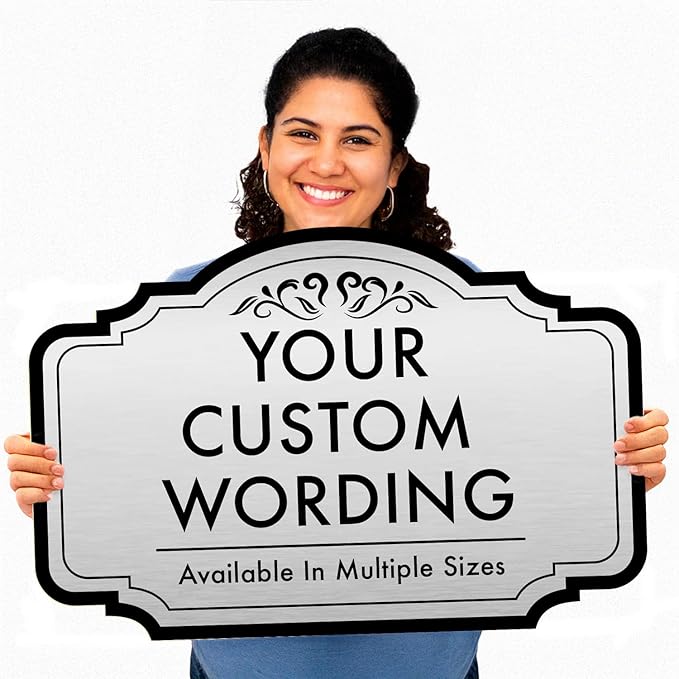 Custom Decorative Outdoor Metal Sign - Personalized Aluminum Driveway Sign, Waterproof, Made In USA - Design 2 Metallic Silver 10x7 In