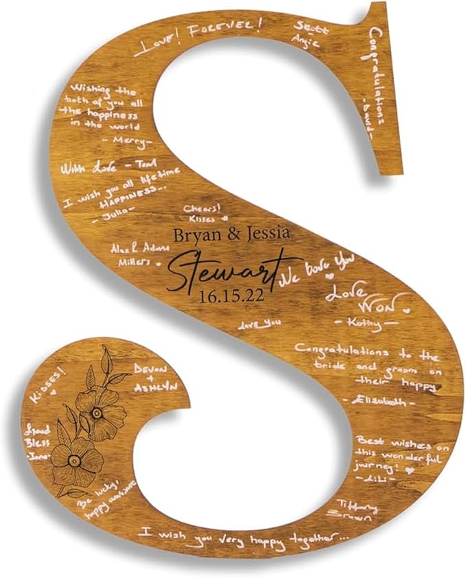 Decorative Wood Wedding Guest Book Sign with Pen, 12 to 30 Inch Letters