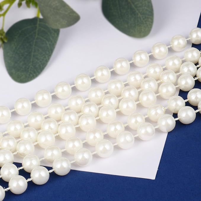 Beaded Trim: 76.5 Ft Ivory Pearl Garland Roll, 6mm Beads
