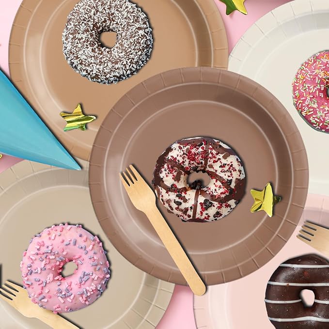 Party Pack Boho Brown Paper Plates and Napkins, 60 Pieces in 9 and 7 Inch