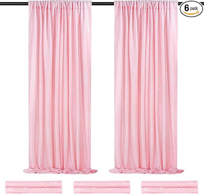 Backdrop Curtain Sequin Fabric 6 Pcs 2ftx8ft Pink Sequin Curtains Backdrop Drapes for Wedding Party Home Decorations