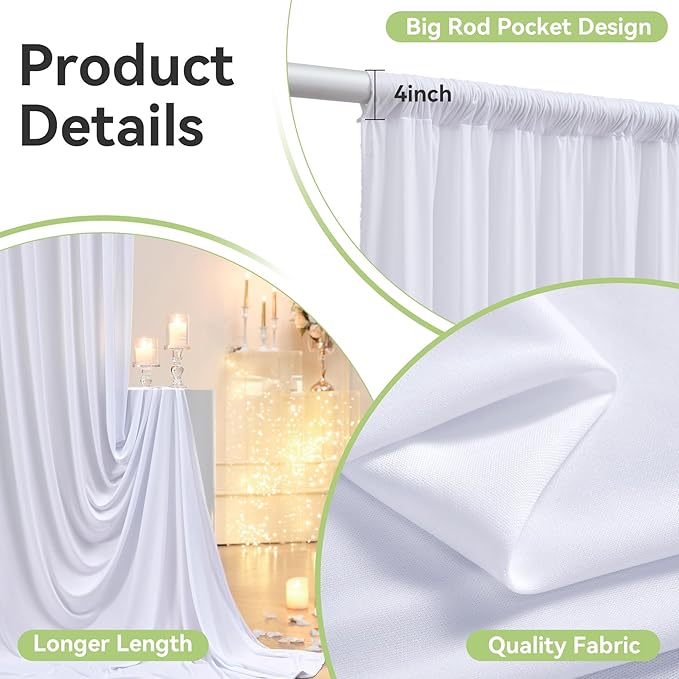 10ftx14FT Wrinkle Free White Backdrop Curtain, 2 Panels 14FT Height White Wedding Backdrop Drapes, Silky Polyester Back Drop Cloth for Birthday Photography Background Party Backdrop Draping