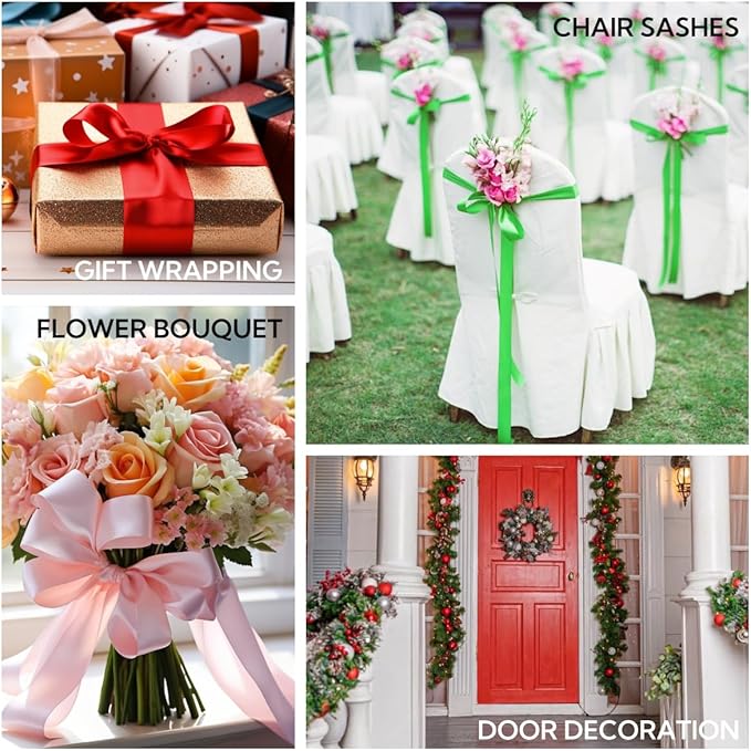 3 Inch 25 Yard Wide Satin Ribbon Red, Solid Fabric Large Ribbon Roll for Cutting Ceremony Wedding Opening Party Decoration, Chairs, Sewing, Festival Pageant Sashes
