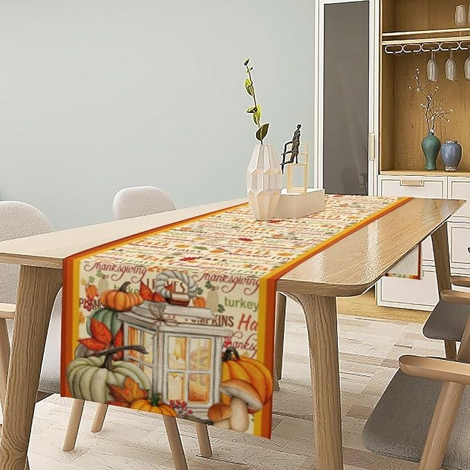Autumn Table Runner,Farmhouse Leaves Pumpkin Thanksgiving Table Cloth for Kitchen Dining Table Decoration Home Party Decor 13x90 Inch