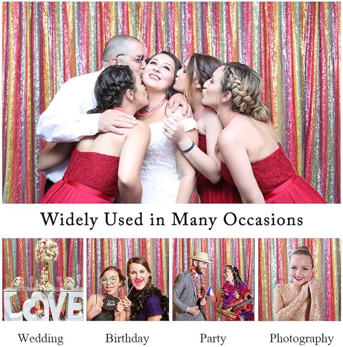 ShiDianYi Sequin Backdrop Rainbow 2 Panels 4FTx6FT Backdrops for Photoshoot Sequin Curtains Backdrop Wedding Anniversary Birthday Background
