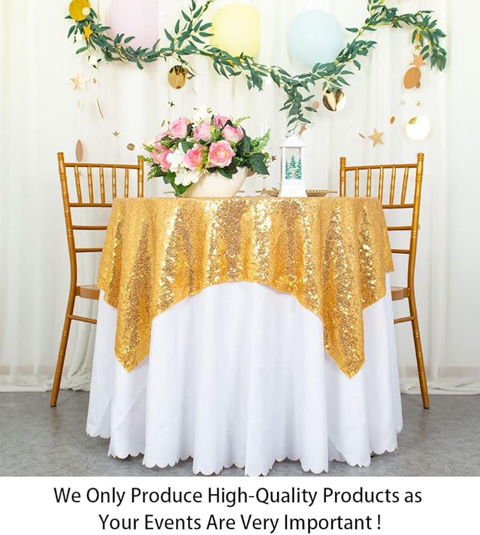 ShinyBeauty Sequin Tablecloth-Gold Sequin Table Overlay and Sequin Tablecloth/Linen for Wedding/Party/Event/Decoration-Gold (36inx36in)