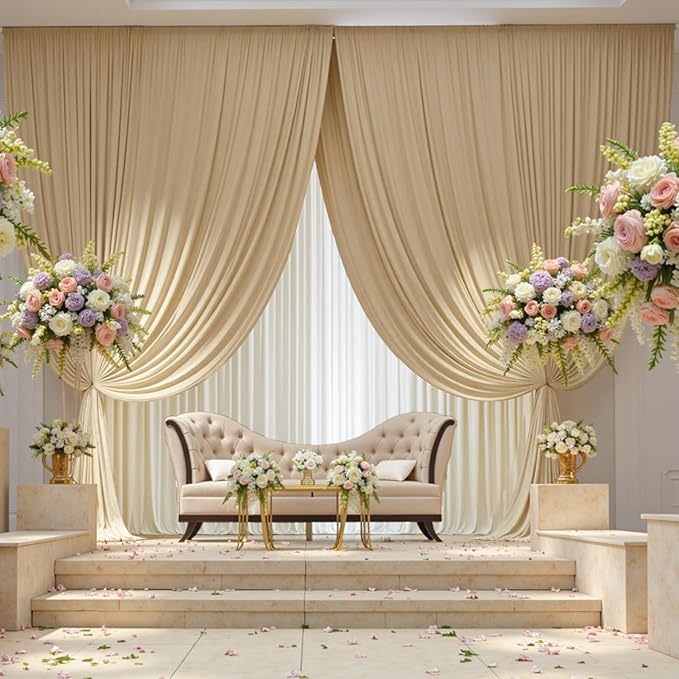 10×12 ft Wrinkle Free Beige Backdrop Curtain for Weddings Parties, 2 Panels 5×12ft Long Silky Polyester Photo Backdrop Drapes for Birthday Baby Shower Photography Background Cloth