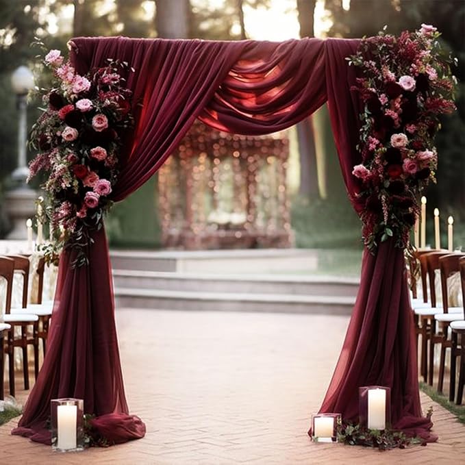 Wedding Arch Draping Set, 2 Burgundy Chiffon Panels, 20 Ft x 28 In