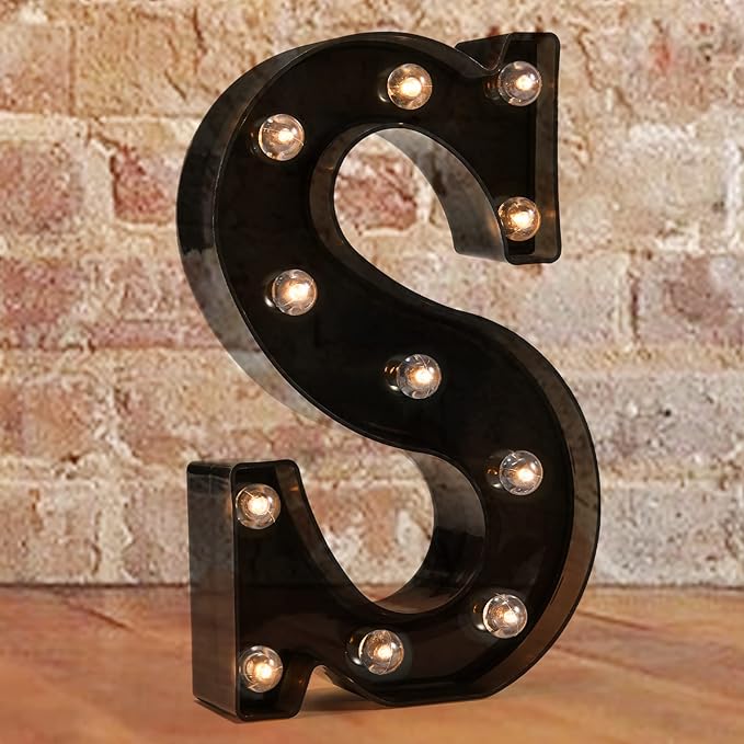 LED Illuminated Letter Marquee Signs - Alphabet Letters Lights for Wedding Birthday Party Christmas Night Light Lamp Home Bar Decoration (S - Black)