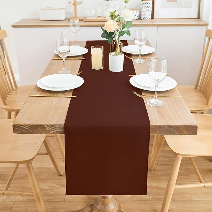 2 Pack Chocolate Table Runner 12 x 90 Inch Solid Color Farmhouse Runners Coffee Table Dresser for Daily Party Home Decoration