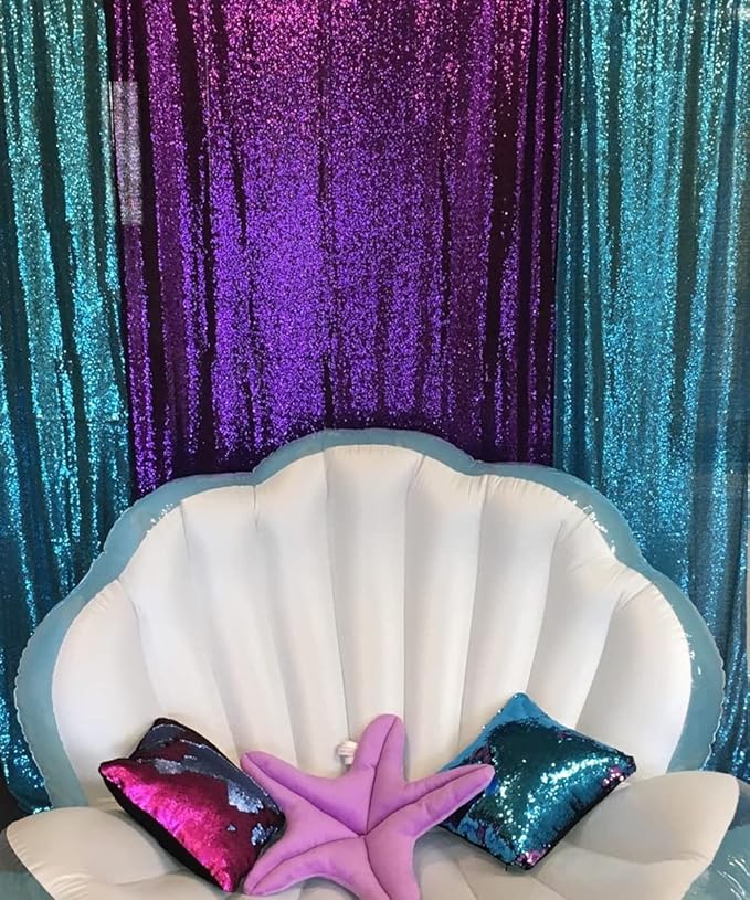 Poise3EHome Teal Sequin Backdrop Curtain,4 Panels 2FTx8FT Glitter Background for Party Birthday Party Baby Shower Wedding Christmas Thanksgiving Halloween Holiday Festival Decor