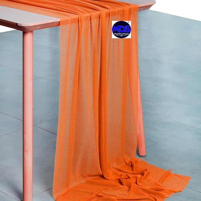 MDS 5 Pack 10ft Chiffon Table Runner 29 x 120 Inches Sheer Wedding Runner Romantic Rustic Table Runner for Wedding Decorations, Birthday Parties, Bridal Shower Party Arch Decor - Orange