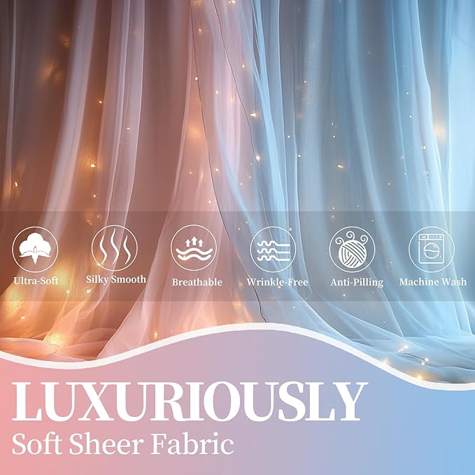 10x10ft Pink Blue Tulle Backdrop Curtain with String Lights, Wrinkle-Free Sheer Wedding Backdrop for Birthday Parties, Baby Showers, Bridal Showers, Photo Shoots and Home Decor, Pink Blue