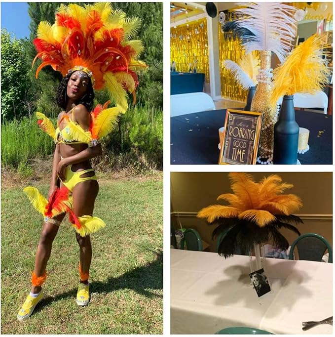 24pcs Natural Luxury Gold Ostrich Feathers 10-12inch (25-30cm) for Wedding Party Centerpieces，Flower Arrangement and Home Decoration.