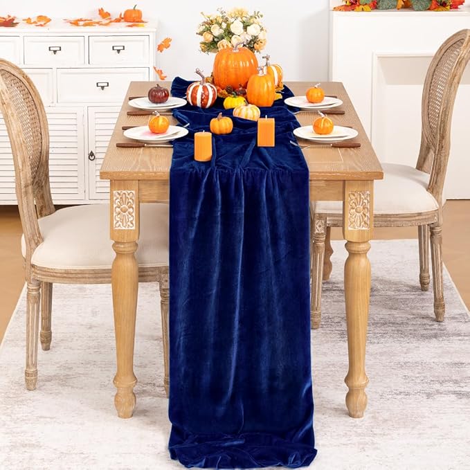 Royal Blue Velvet Table Runner Fall Thanksgiving Table Runner 20 x 120 Inch Luxurious Elegant Velvet Fabric Friendsgiving Table Decorations for Christmas Dinner Wedding Bridal Baby Shower