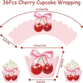 Bow Cherry Cupcake Wrappers Pink Red Bowknot Cherry Cupcake, 36Pcs – Pink