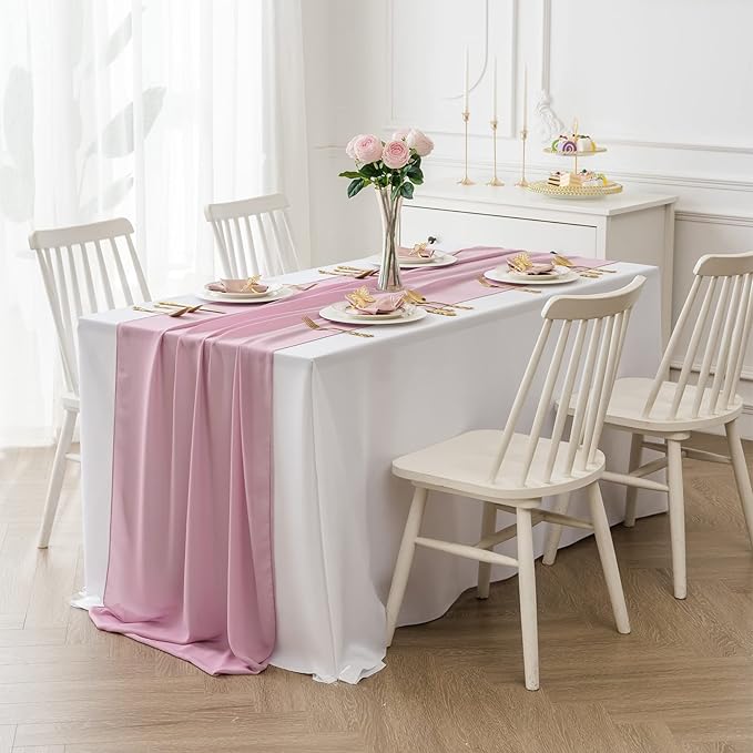 6Pack 9ft Chiffon Table Runner 14x108 Inch Sheer Romantic Table Runner for Wedding Birthday Party Bridal Shower Outdoor Decoration-Dusty Pink