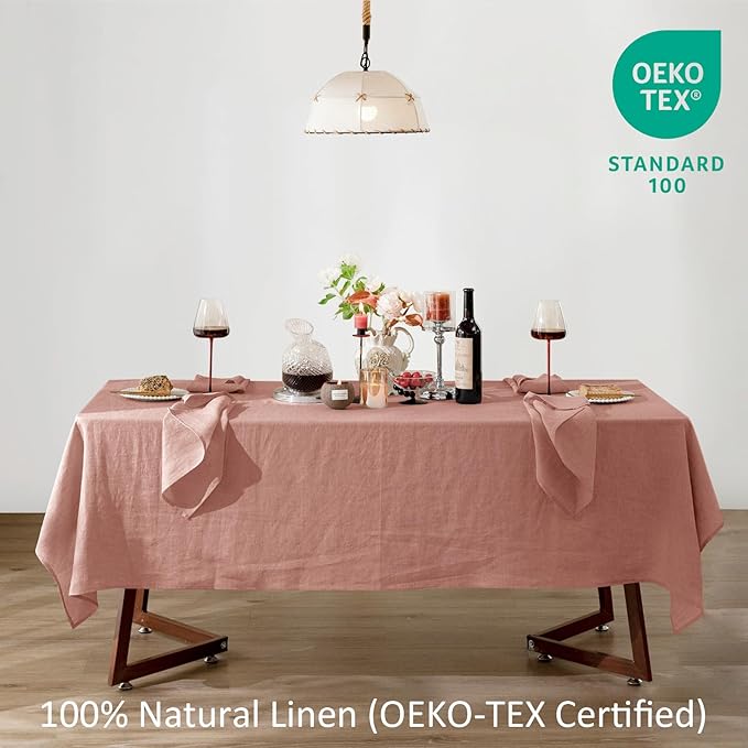 Rectangular Linen Tablecloth in Muddy Pink, 60 x 108 Inch, 100% Linen
