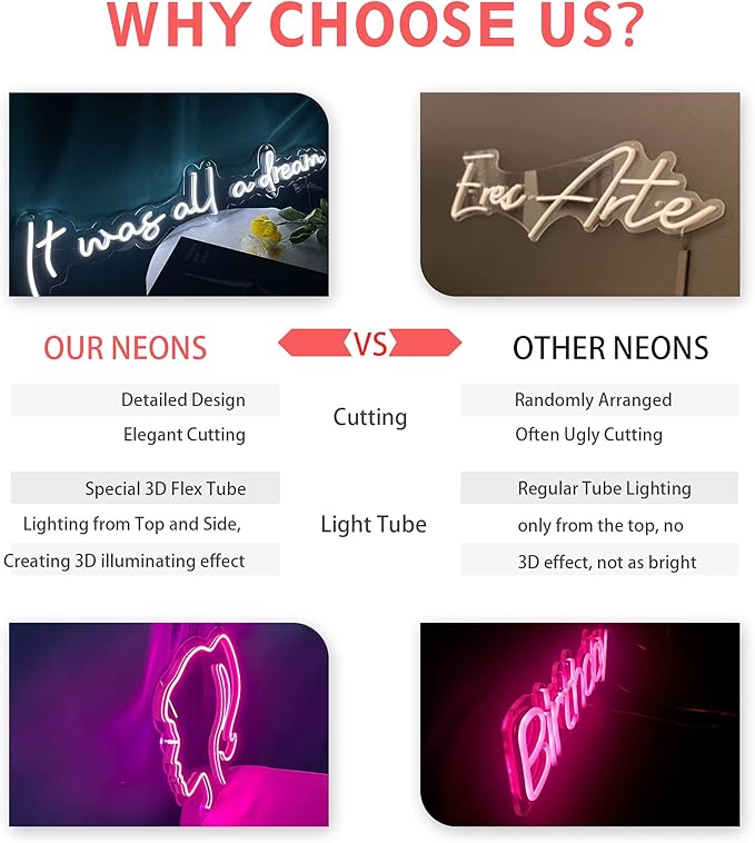 SELICOR Personalized Neon Signs Led Neon Signs Light for Bedroom Wedding Birthday Party Home Décor Custom Neon Sign Bar Store Logo Neon Sign(Optional 36" to 60")