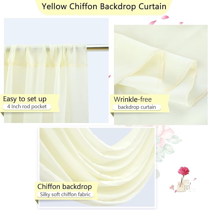 PARTISKY 10ftx10ft Ivory Chiffon Sheer Backdrop Curtains, Wrinkle-Free Wedding Backdrop Drapes for Birthday Party Ceremony Arch Stage Decor Background for Photography 5ft x 10ft,2 Panels