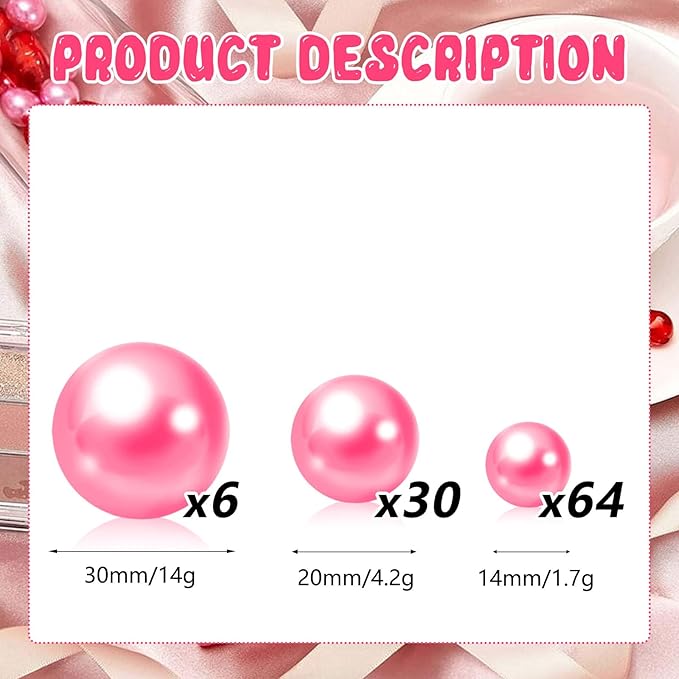 Vase Fillers: 100 Fuchsia Plastic Pearl Beads in 3 Sizes, No Hole