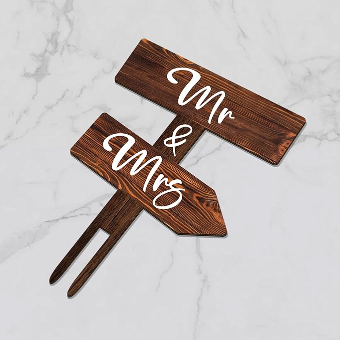 Non-Edible Cake Topper in Wood, 4.9 x 7.2 Inch Rustic Wedding Decor