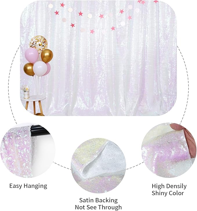 SquarePie Sequin Backdrop Non-Transparent Background Sparkly Curtain for Wedding Party 6FT x 8FT Iridescent