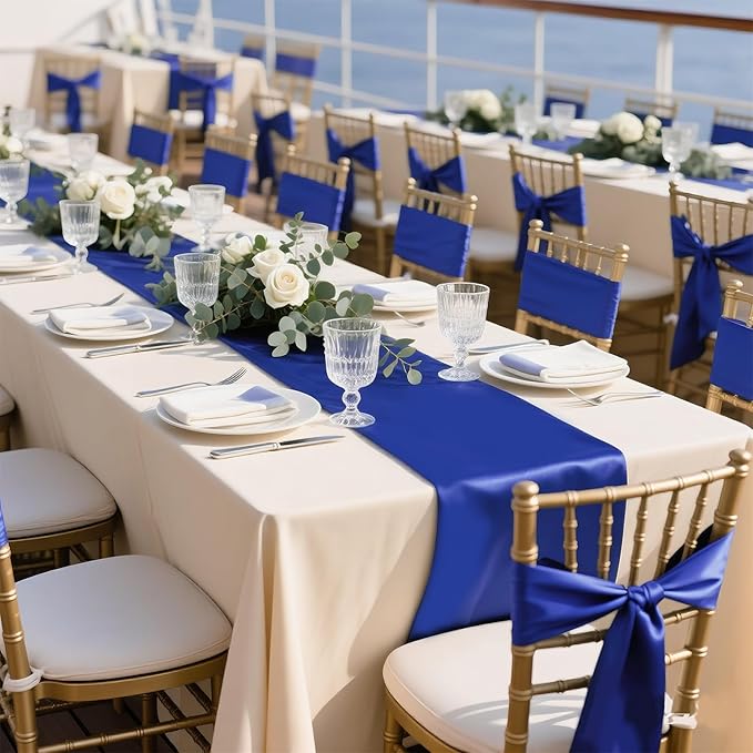 SHEJIZE 2 Pack Royal Blue Satin Table Runner 12x108 Inches Long, Bright Silky Smooth Satin Table Runner Table Decor for Wedding Banquet Christmas Prom Event Birthday Party