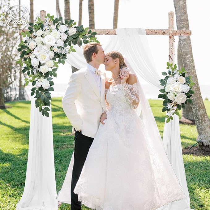 Artificial Flowers Wedding Arch Decor, Ivory White Foam and Silk Blooms