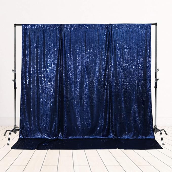 SquarePie Sequin Backdrop Not See Through Thick Background for Glitter Curtain Party 4FT x 8FT Navy Blue