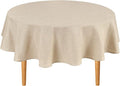 Hiasan Round Linen Tablecloth 90 Inch - Wrinkle and Stain Resistant Washable Polyester Fabric Table Cloth for Dining Room Kitchen Party, Beige