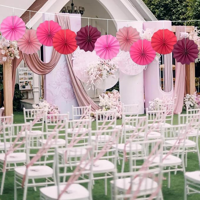 Pink Party Decorations,Pink Paper Decorations for Party,Baby Shower Decorations Party Paper Fans Bulk 8in,Schoolgirl Style Classroom Decor for Party 30 Color DIY Set （Pink）