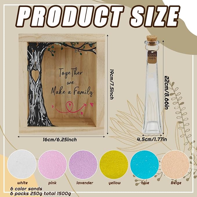 Sand Ceremony Vases Set with Wood Box and 6 Colors of Sand