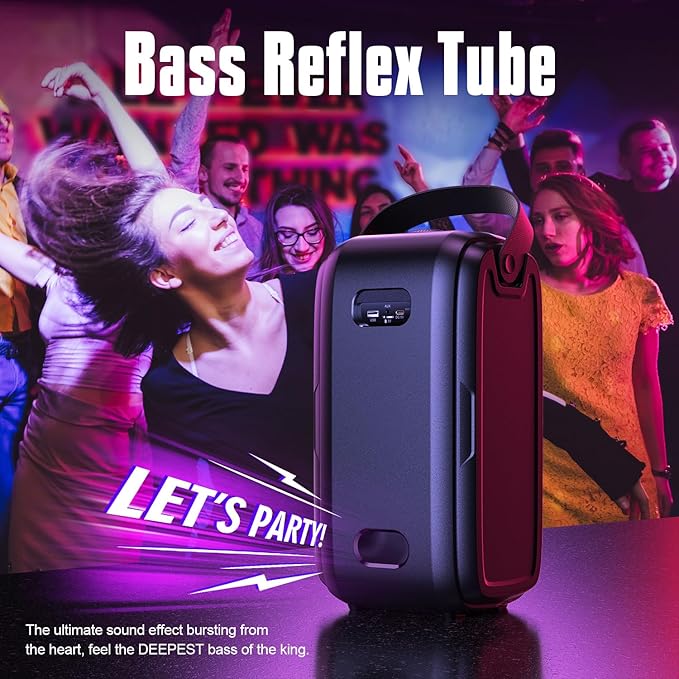 W-KING Party Loudest Portable Bluetooth Speaker Wireless Boom Box, 180W Max Big Large Outdoor Speaker 4 Drivers with 2*4.04'' Subwoofer, 80W HD Huge 105dB Pulse Natur Deep Bass, IPX5/24H/EQ/USB/TF/AUX